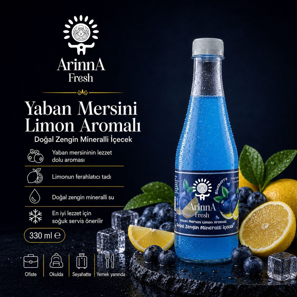 ArinnA Fresh Yaban Mersini Limon Aromalı Doğal Zengin Mineralli İçecek 330 ml