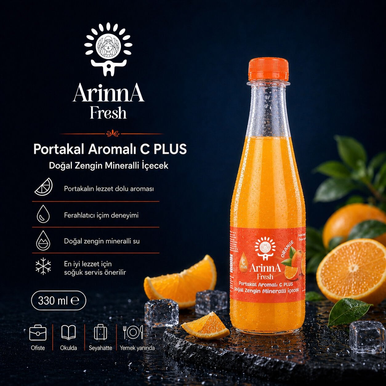 ArinnA Fresh Portakal Aromalı C Vitaminli Doğal Zengin Mineralli İçecek 330 ml