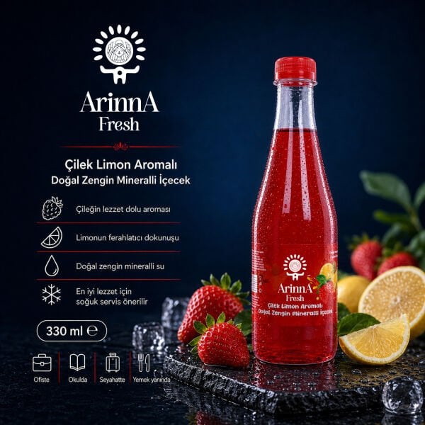 ArinnA Fresh Çilek Limon Aromalı Doğal Zengin Mineralli İçecek 330 ml