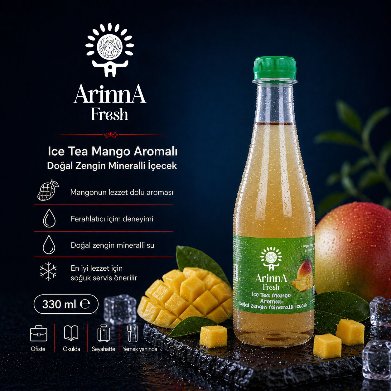 ArinnA Fresh Ice Tea Mango Aromalı Doğal Zengin Mineralli İçecek 330 ml