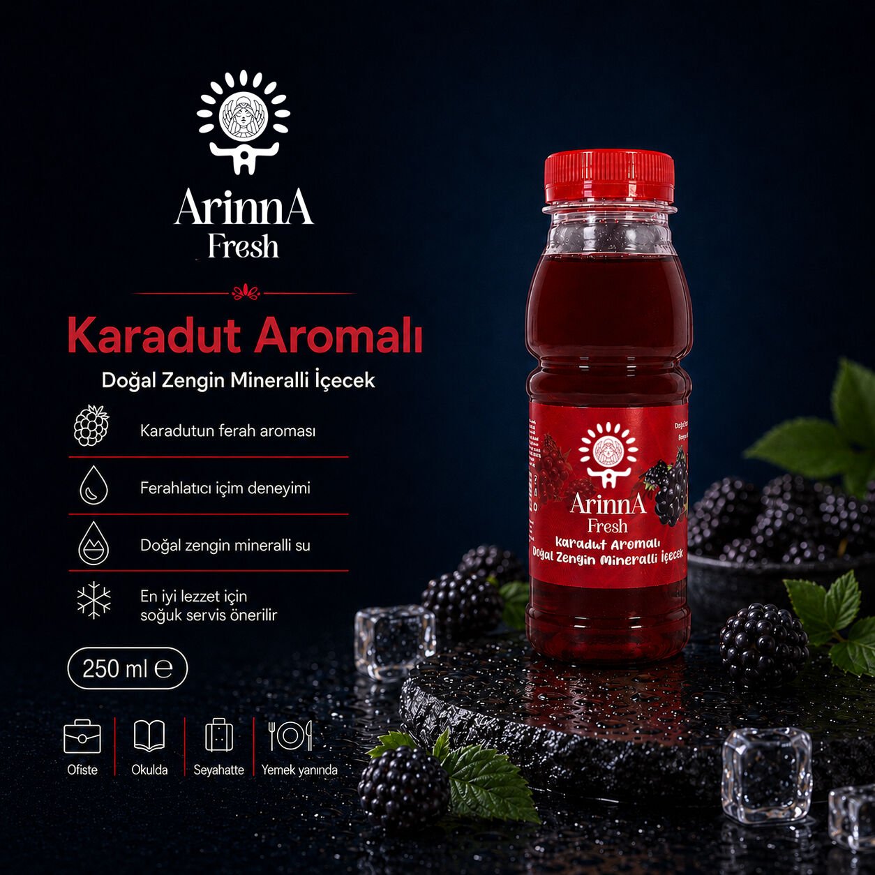 ArinnA Fresh Karadut Aromalı Doğal Zengin Mineralli İçecek 250 ml