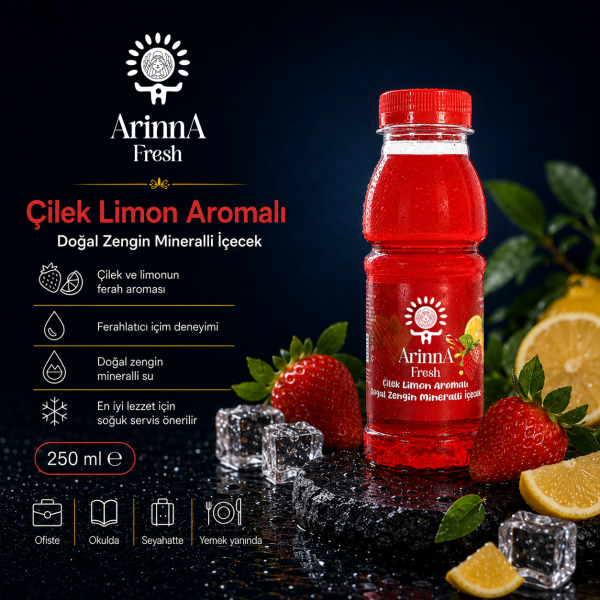 ArinnA Fresh Çilek Limon Aromalı Doğal Zengin Mineralli İçecek 250 ml