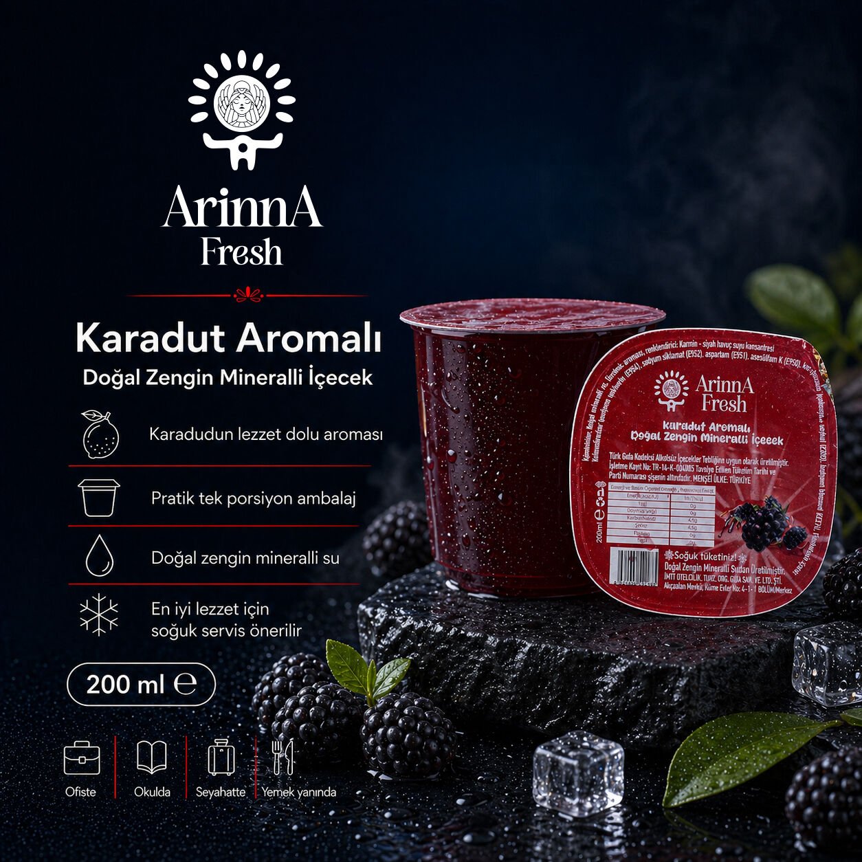 ArinnA Fresh Karadut Aromalı Doğal Zengin Mineralli İçecek 200 ml