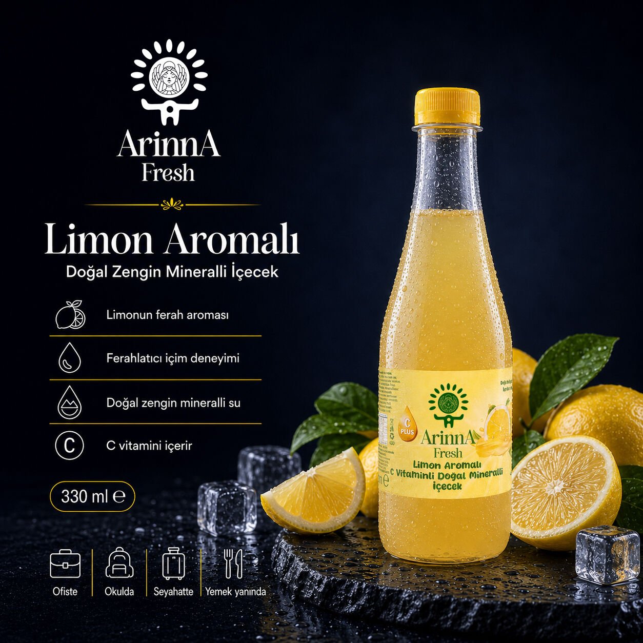 ArinnA Fresh Limon Aromalı C Vitaminli Doğal Zengin Mineralli İçecek 330 ml