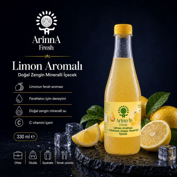 ArinnA Fresh Limon Aromalı C Vitaminli Doğal Zengin Mineralli İçecek 330 ml